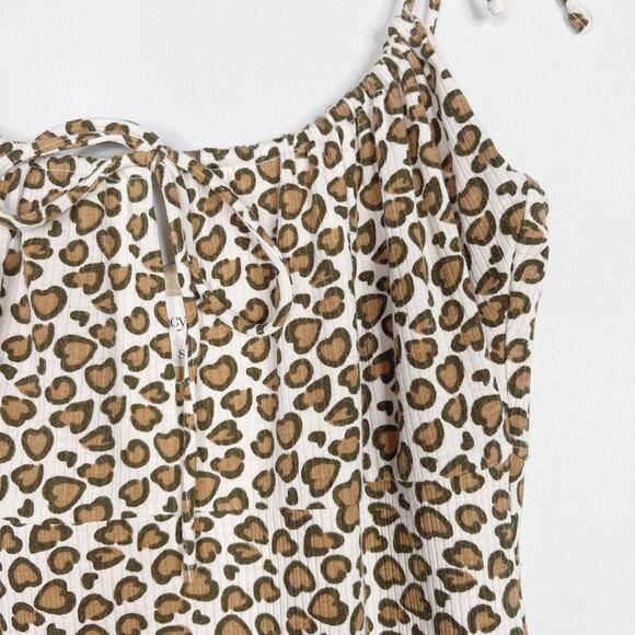 Privacy Please Small S Cream Brown Leopard Heart Print Tie Sleeve Dress Mini - Picture 5 of 11